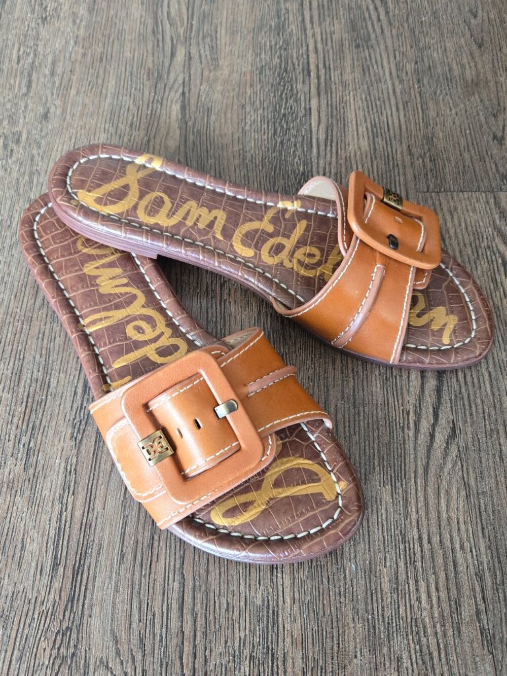 NEW Sam Edelman Brown Gaige Buckle Slip-On Slide Sandals Size 8.5